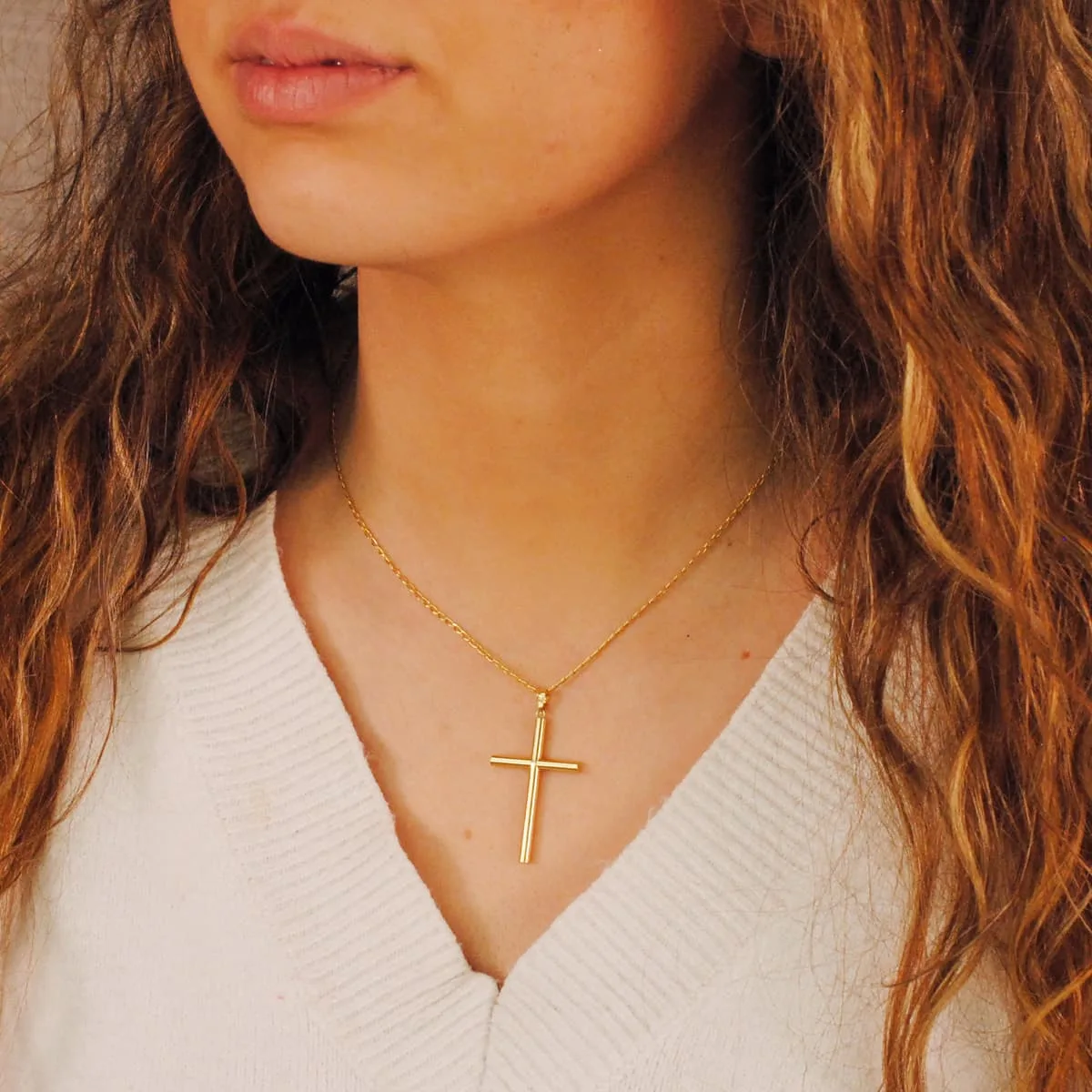 18K CRUZ ORO AMARILLO LISA TUBO HUECO 3 MM 35X22 MM — vista 2