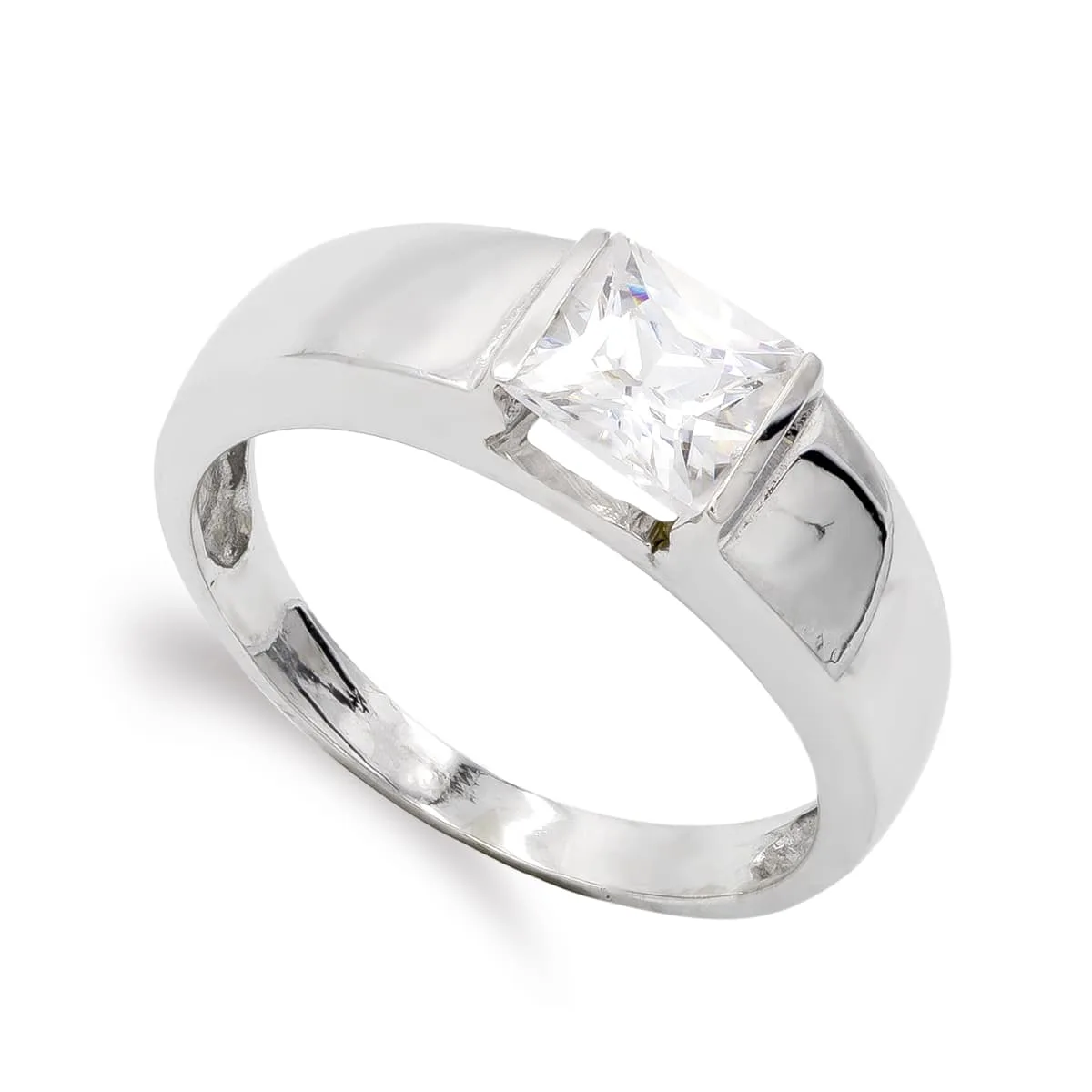 18K SORTIJA ORO BLANCO CON CIRCONITA CUADRADA. ANCHO: 6 MM