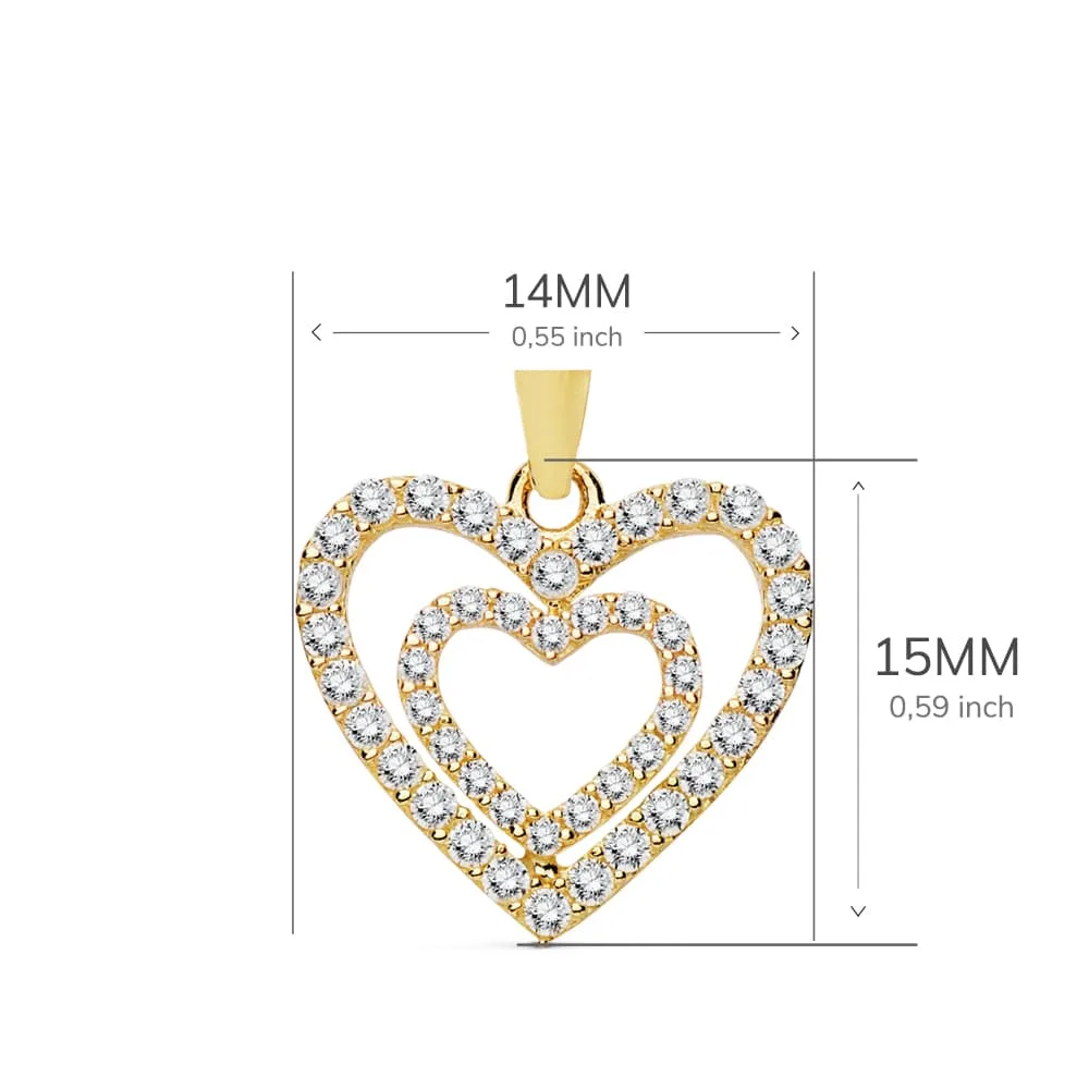 18K COLGANTE ORO AMARILLO CORAZONES CIRCONITA 15X14 MM C. AMOR — vista 3