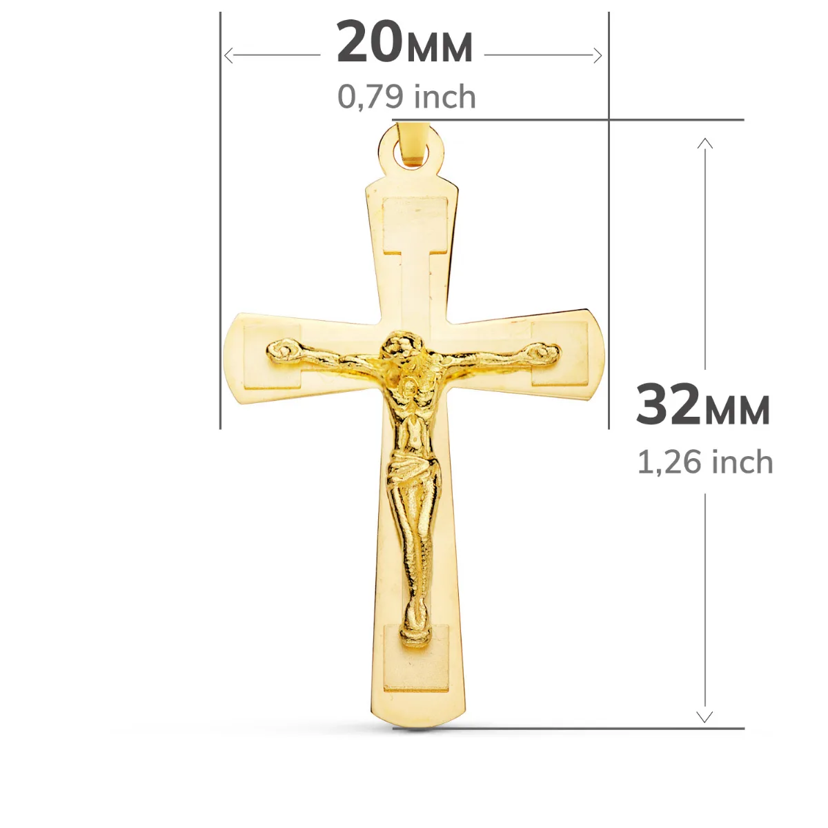 18K CRUZ ORO AMARILLO BRILLO Y MATE CON CRISTO 32X20 MM — vista 3