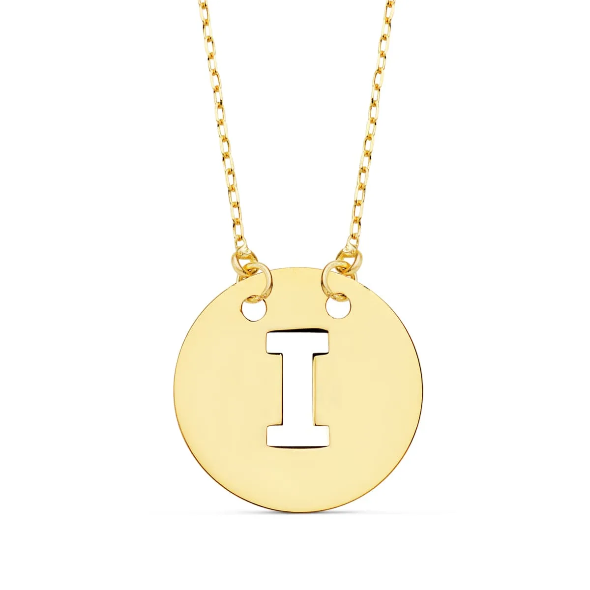 18K COLGANTE ORO AMARILLO LETRA " I " 15 MM CADENA FORZADA 42CM