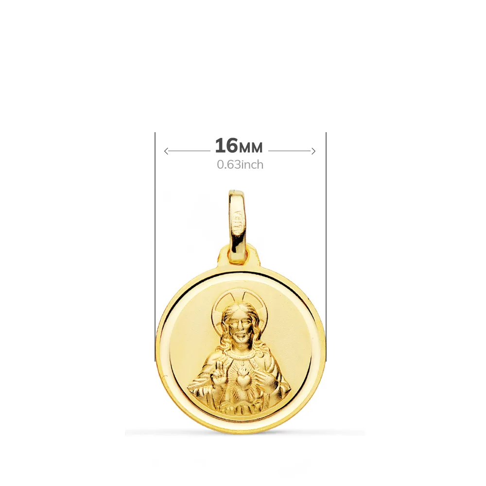 18K ESCAPULARIO ORO AMARILLO VIRGEN CARMEN CORAZON JESUS 16 MM — vista 2