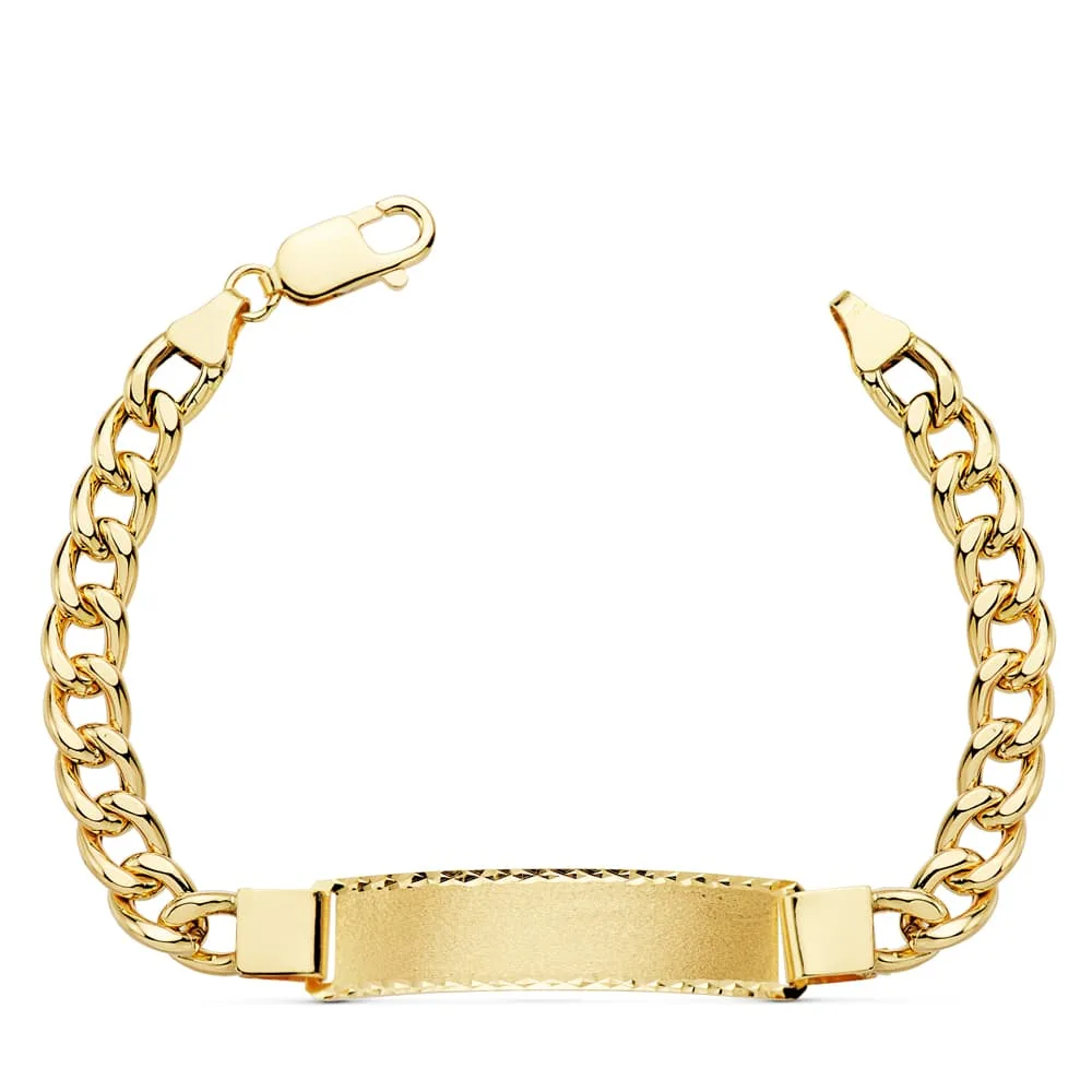 18K PULSERA ESCLAVA ORO AMARILLO BARBADA HUECA ANCHO: 7MM. LARGO: 21,5 CM  PLACA CHAPA: 42X10MM