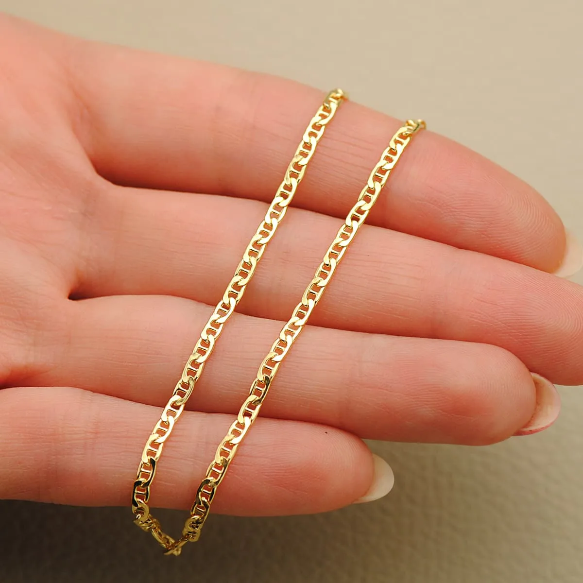 18K CADENA ORO AMARILLO ANCLA PLANA HUECA LARGO 45CM ANCHO 2 MM — vista 3