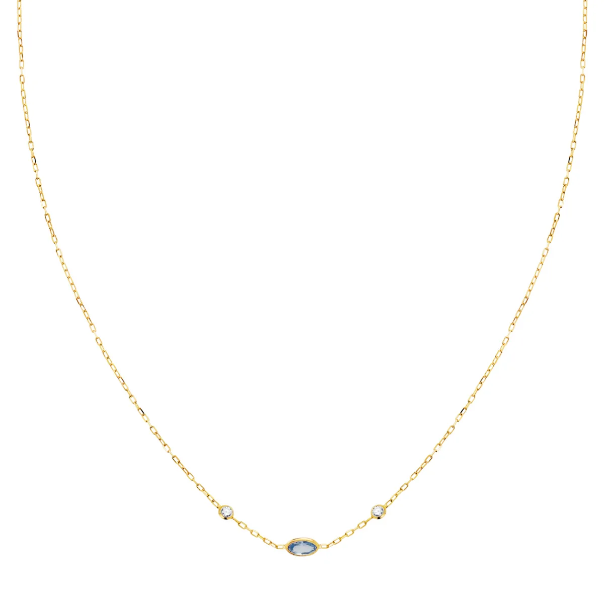 18K GARGANTILLA ORO AMARILLO COLGANTE AGUAMARINA 5X3MM CADENA FORZADA 42CM