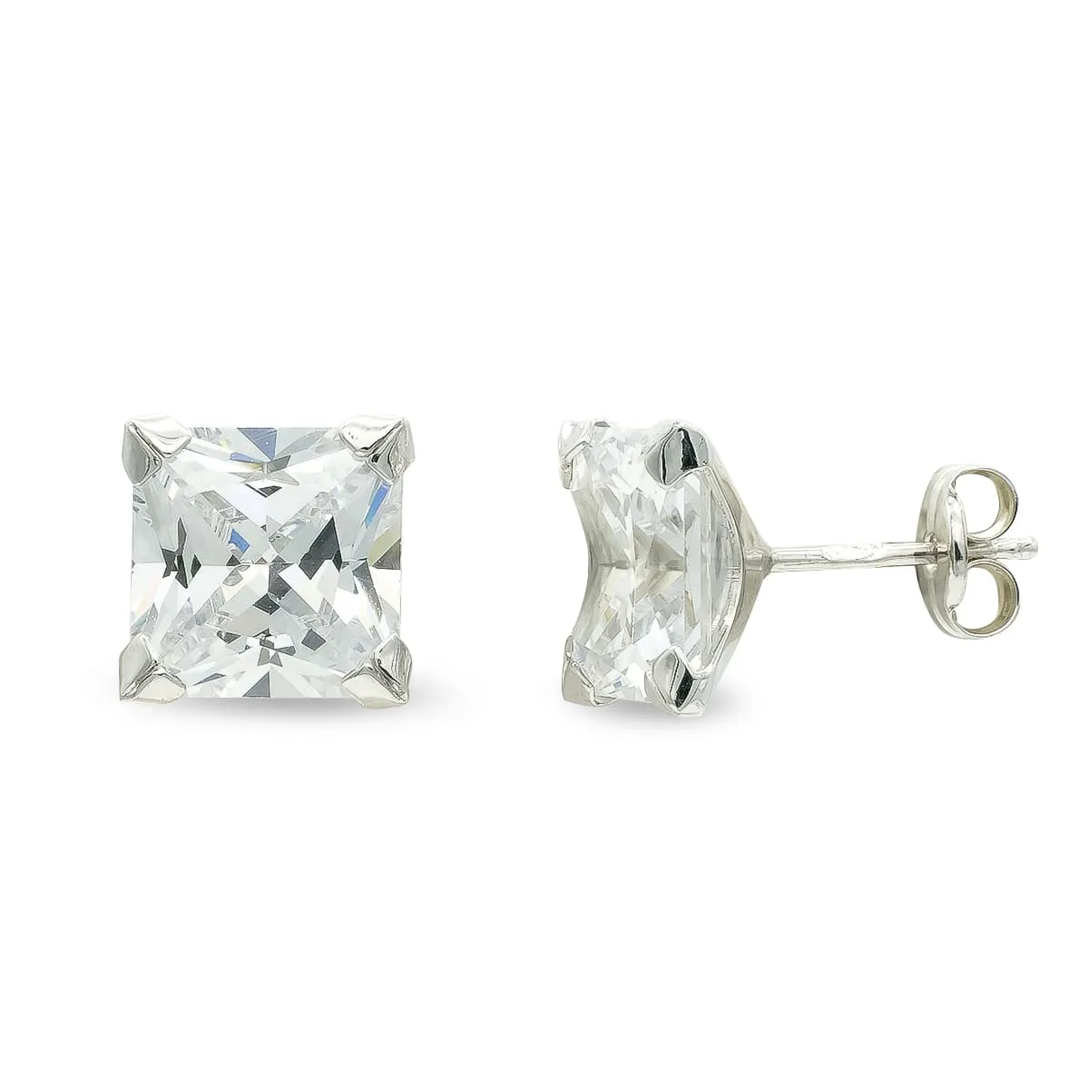 9K PENDIENTES ORO BLANCO CIRCONITA 8 MM 4 GARRAS PRESION