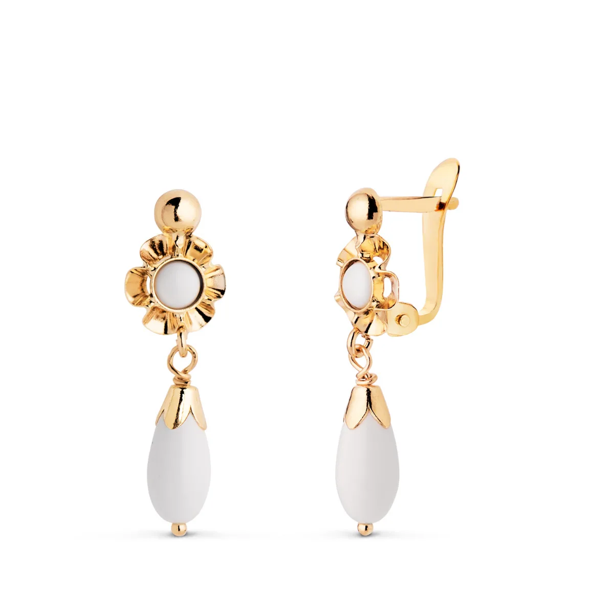 18K PENDIENTES ORO AMARILLO CUBANAS  LAGRIMA PERLA. MEDIDA: 22X7 MM. CIERRE CATALAN