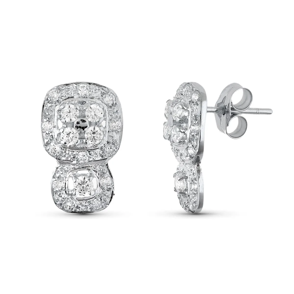 18K PENDIENTES ORO BLANCO JUEGO NOVIA CIRCONITA 15X9 MM CIERRE PRESION