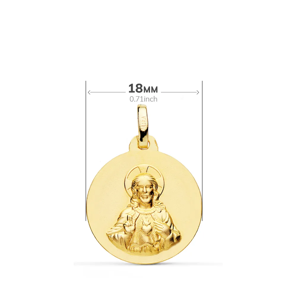 18K ESCAPULARIO ORO AMARILLO VIRGEN DEL CARMEN Y CORAZON DE JESUS LISO 18 MM — vista 2