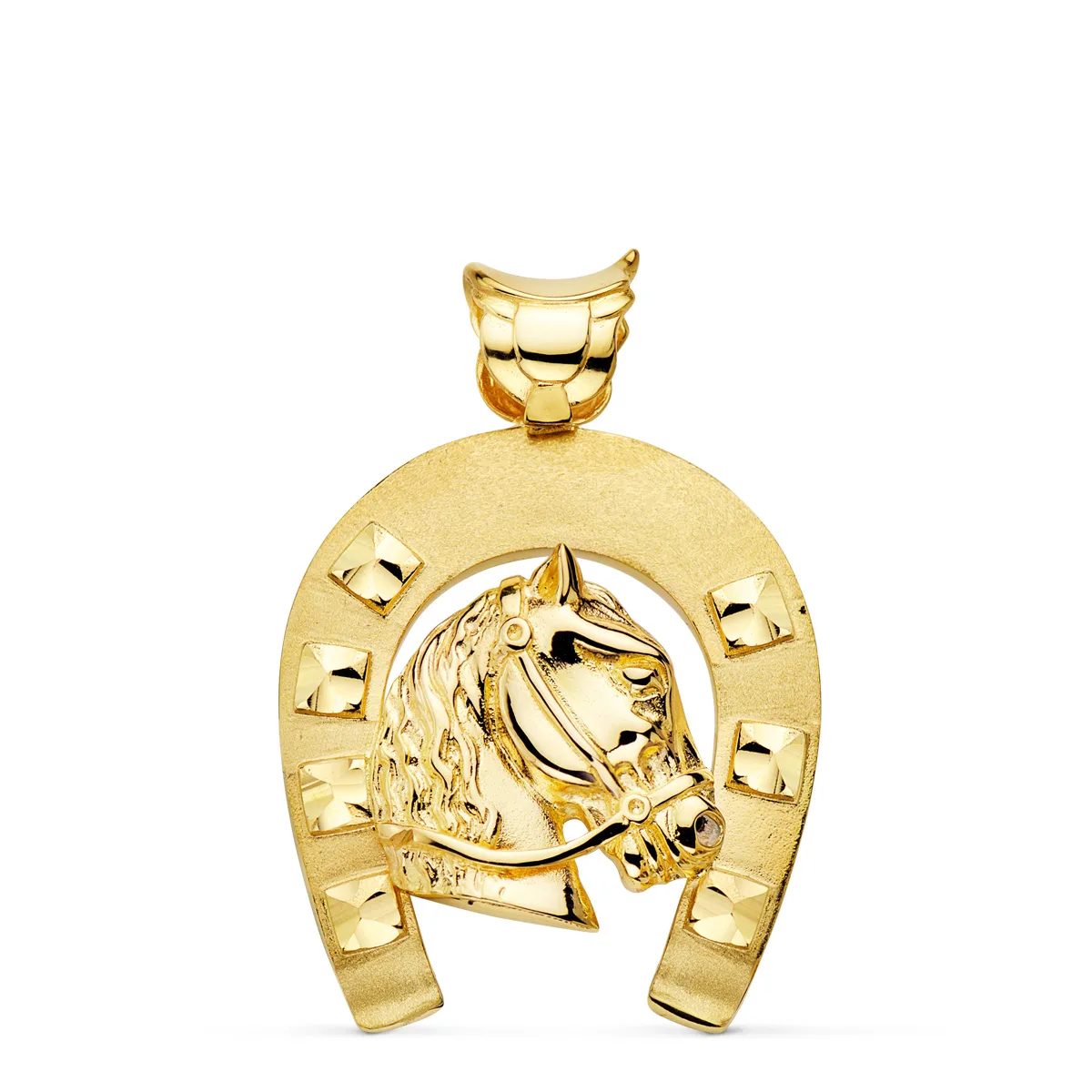 18K COLGANTE ORO AMARILLO HERRADURA CON CABALLO 44X39 MM
