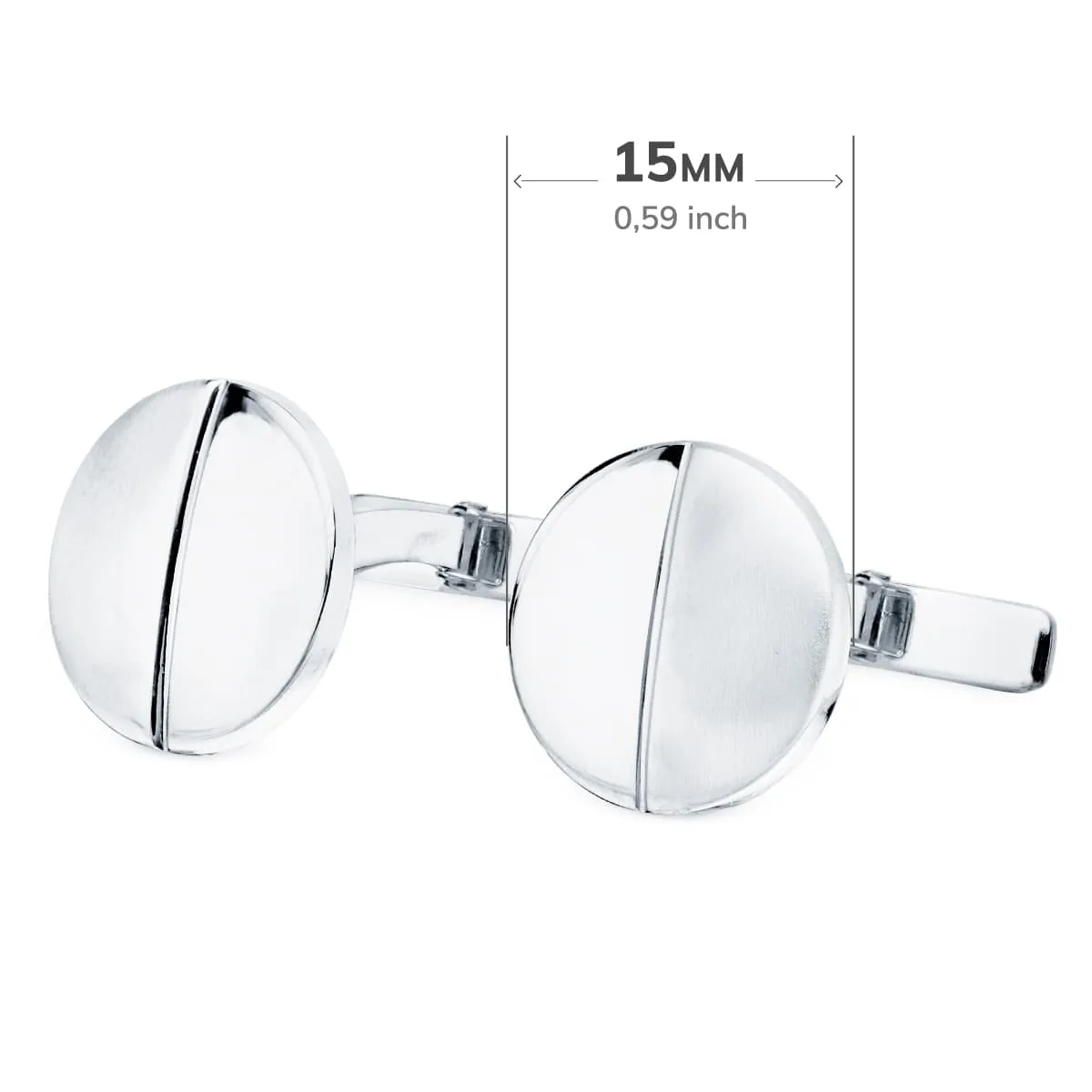 18K GEMELOS ORO BLANCO REDONDOS MATE Y BRILLO 15 MM CIERRE RIGIDO OSCILANTE — vista 3