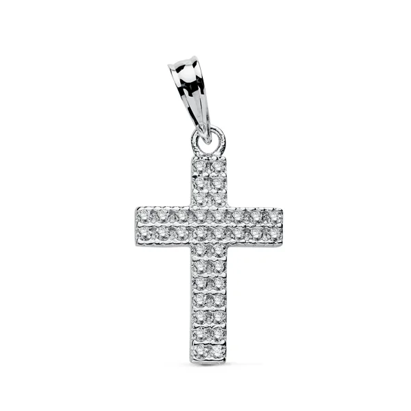 9K CRUZ ORO BLANCO CIRCONITA 20X12 MM
