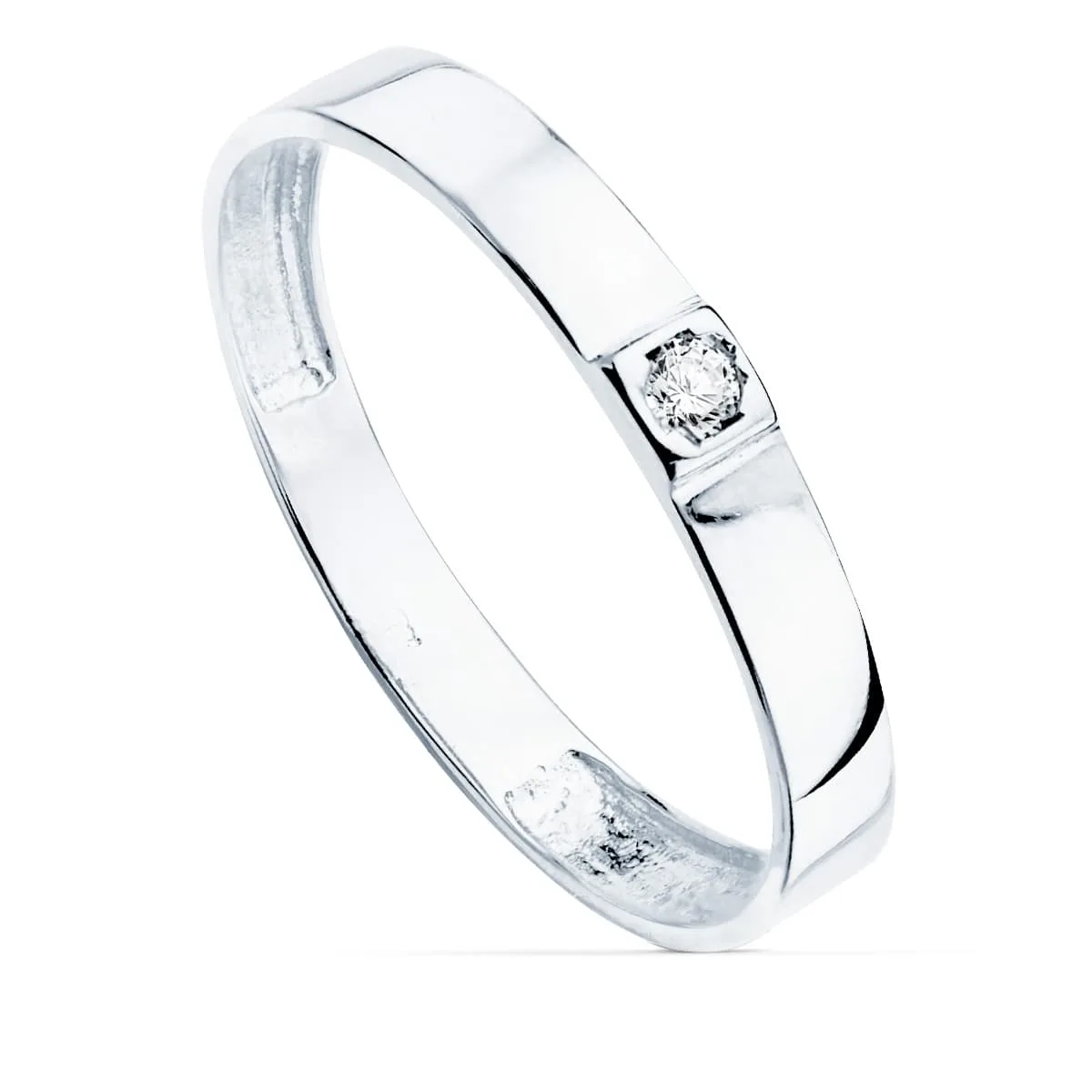 18K SORTIJA ORO BLANCO BRILLO 1 CIRCONITA ANCHO 3 MM