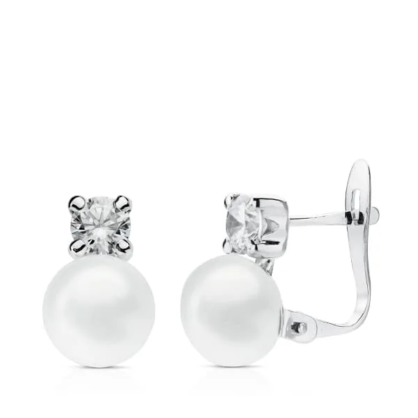 18K PENDIENTES ORO BLANCO PERLA Y CIRCONITA ORO BLANCO 11X6.5 MM CIERRE CATALAN