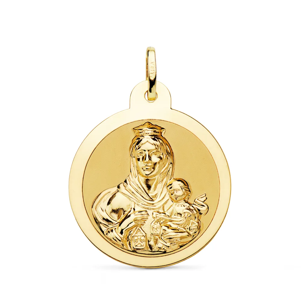 18K ESCAPULARIO ORO AMARILLO ORO AMARILLO BRILLO VIRGEN DEL CARMEN Y CORAZON DE JESUS 26 MM — vista 3