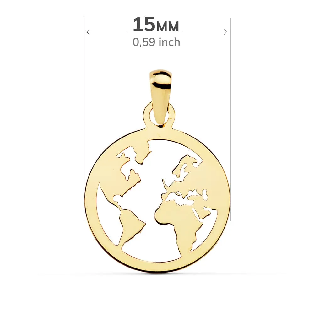18K COLGANTE AMULETO ORO AMARILLO MAPAMUNDI CALADO 15 MM — vista 2