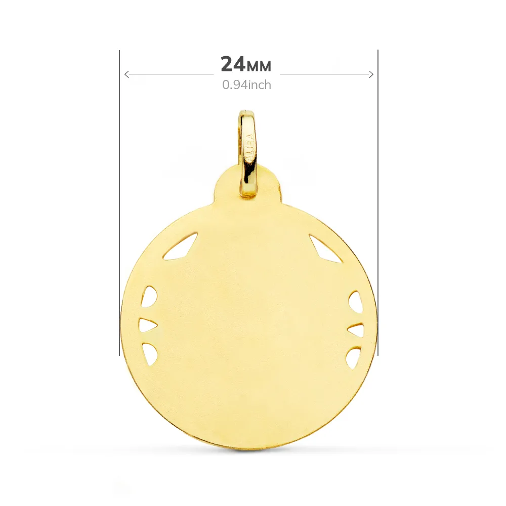 18K MEDALLA ORO AMARILLO CRISTO SAGRADO CORAZON DE JESUS HELICE CALADA 24 MM — vista 2