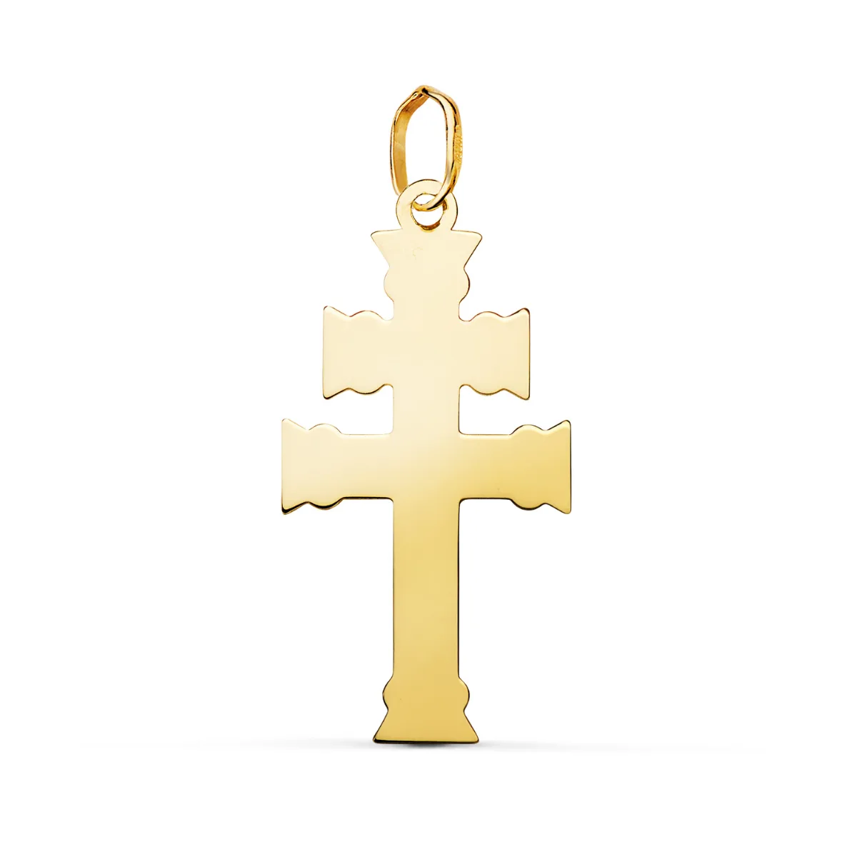 18K COLGANTE ORO AMARILLO CRUZ DE CARAVACA EN BRILLO. MEDIDA: 27 X 13,5 MM