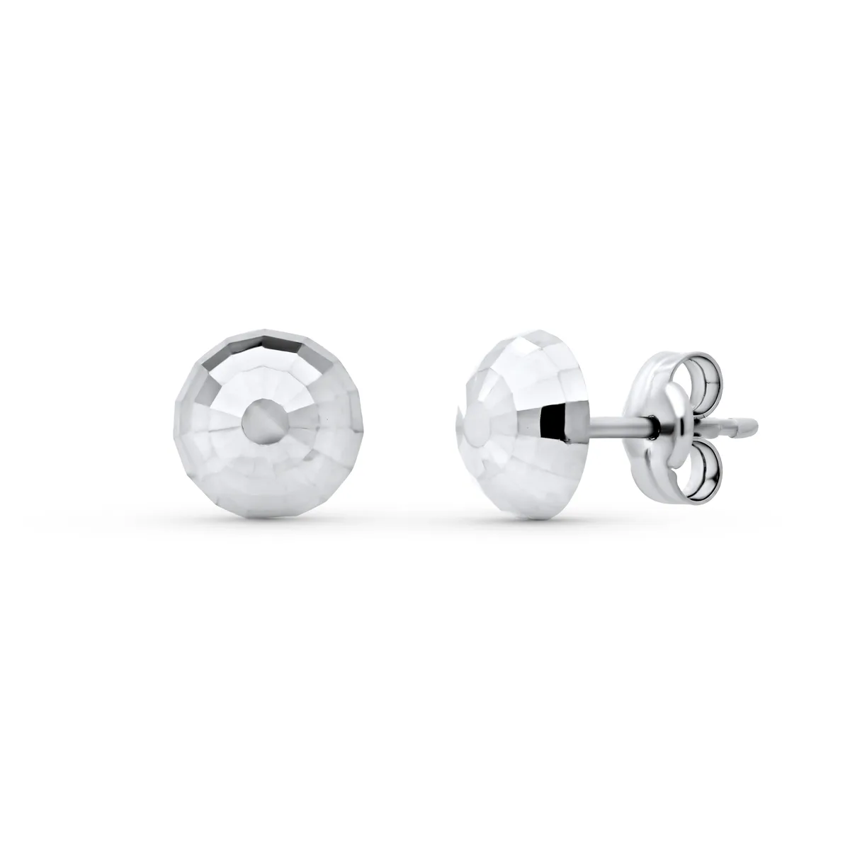 18K PENDIENTES ORO BLANCO MEDIA BOLA TALLADA 6 MM