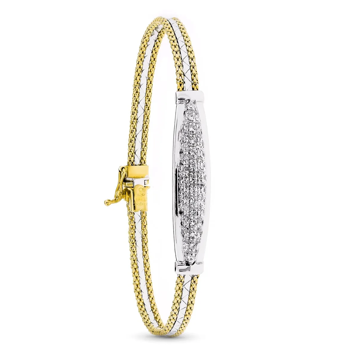 18K PULSERA ORO BICOLOR SEMIRIGIDA CON CIRCONITAS