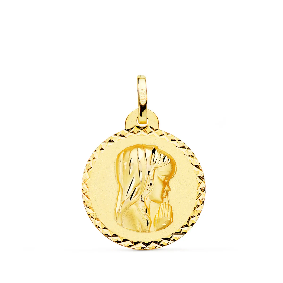 18K MEDALLA ORO AMARILLO VIRGEN NIÑA TALLA CRUZADA 20 MM
