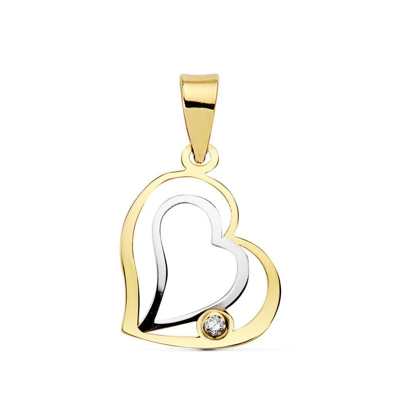 18K COLGANTE CORAZON ORO BICOLOR 16X14 MM Y CIRCONITA C. AMOR