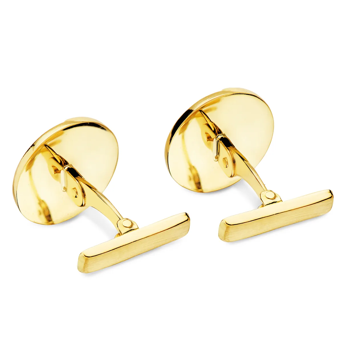 18K GEMELOS ORO AMARILLO REDONDOS MATE BRILLO 15MM CIRCONITA CIERRE RIGIDO OSCILANTE — vista 2