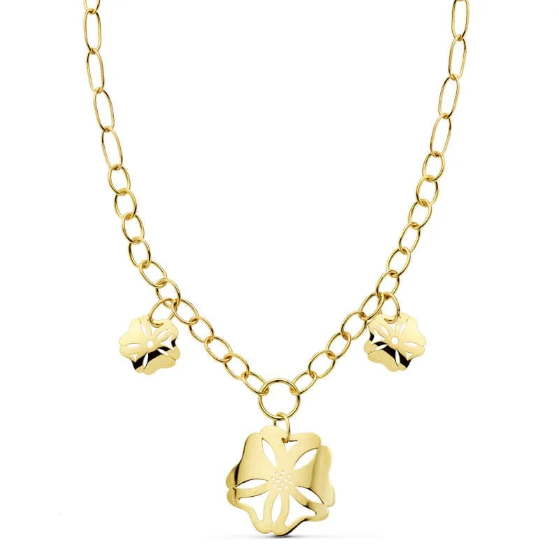 18K COLLAR CADENA Y FLOR ORO AMARILLO 42CM