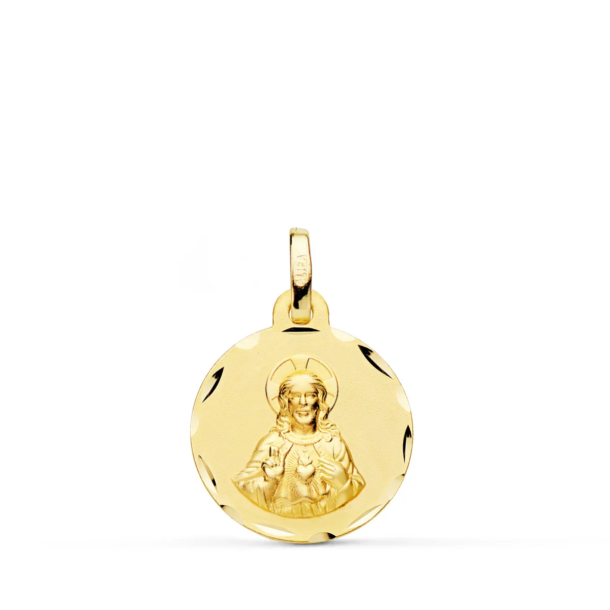 18K ESCAPULARIO ORO AMARILLO CORAZON DE JESUS Y VIRGEN DEL CARMEN ORO AMARILLO TALLADO 16 MM — vista 3