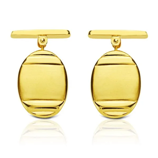 18K GEMELOS ORO AMARILLO OVAL MATE y BRILLO 18X13 MM CIERRE RIGIDO OSCILANTE