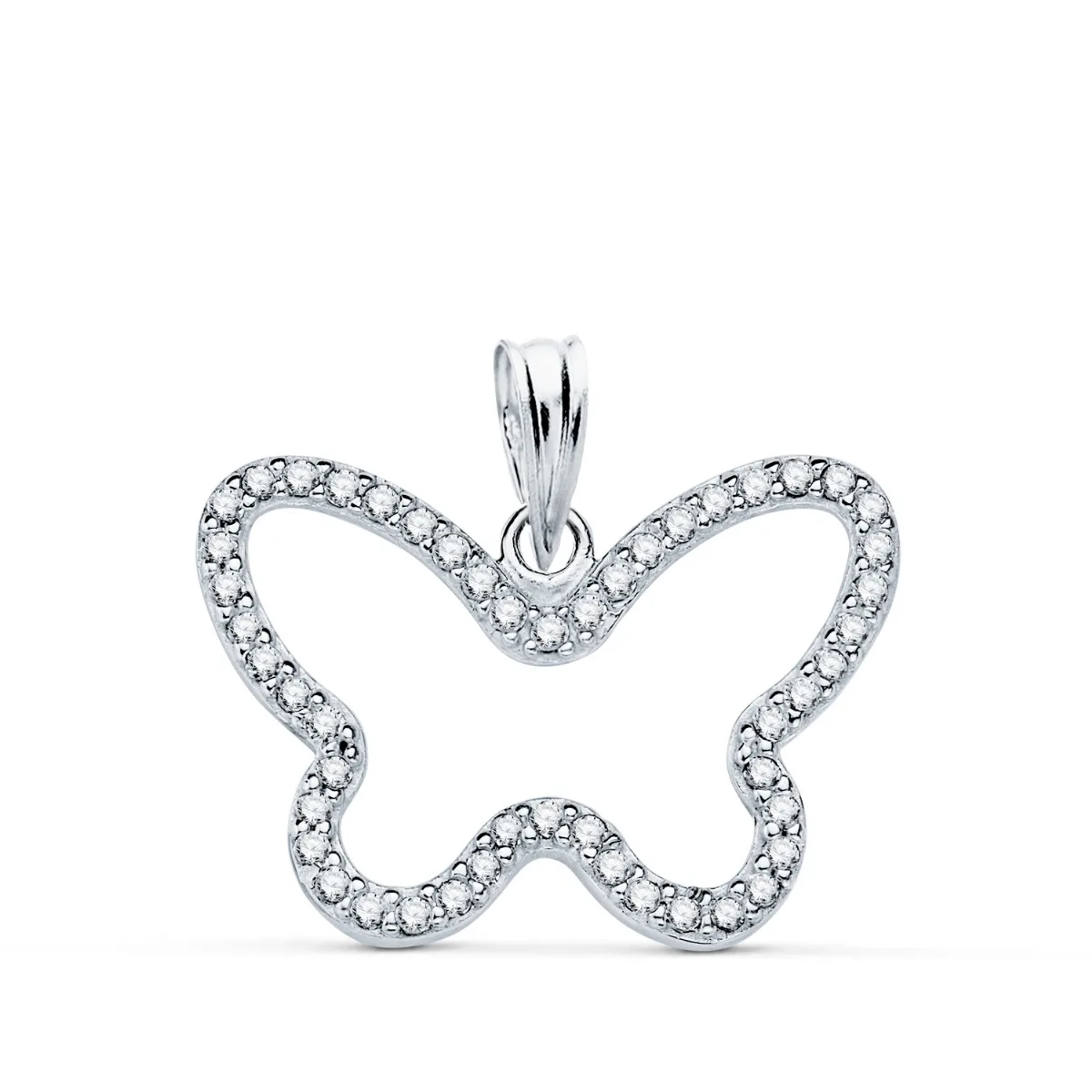 9K COLGANTE ORO BLANCO MARIPOSA CON CIRCONITA 22X16 MM