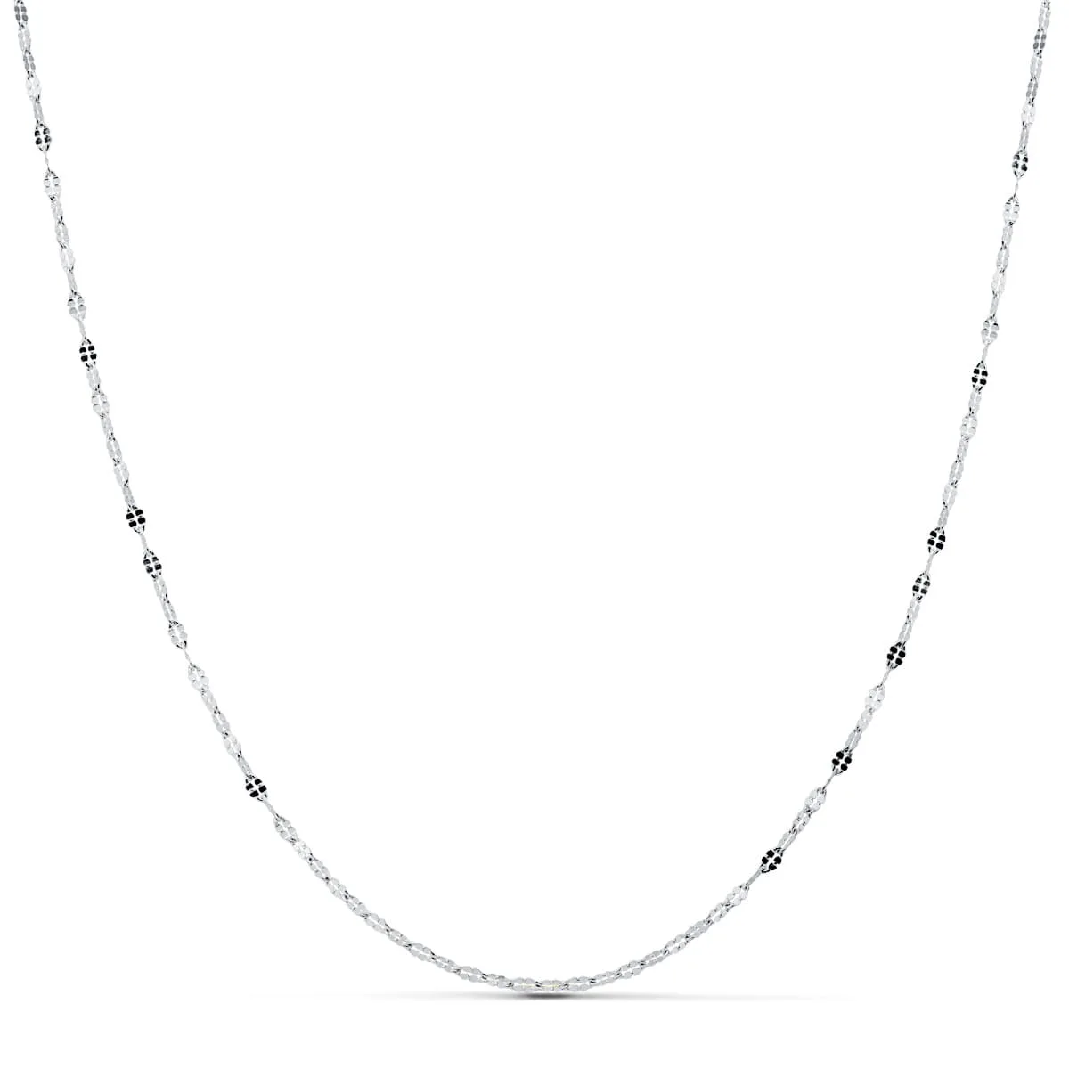 18K CADENA MACIZA ORO BLANCO ESLABONES PLANOS TALLADOS 1.5 MM 45CM