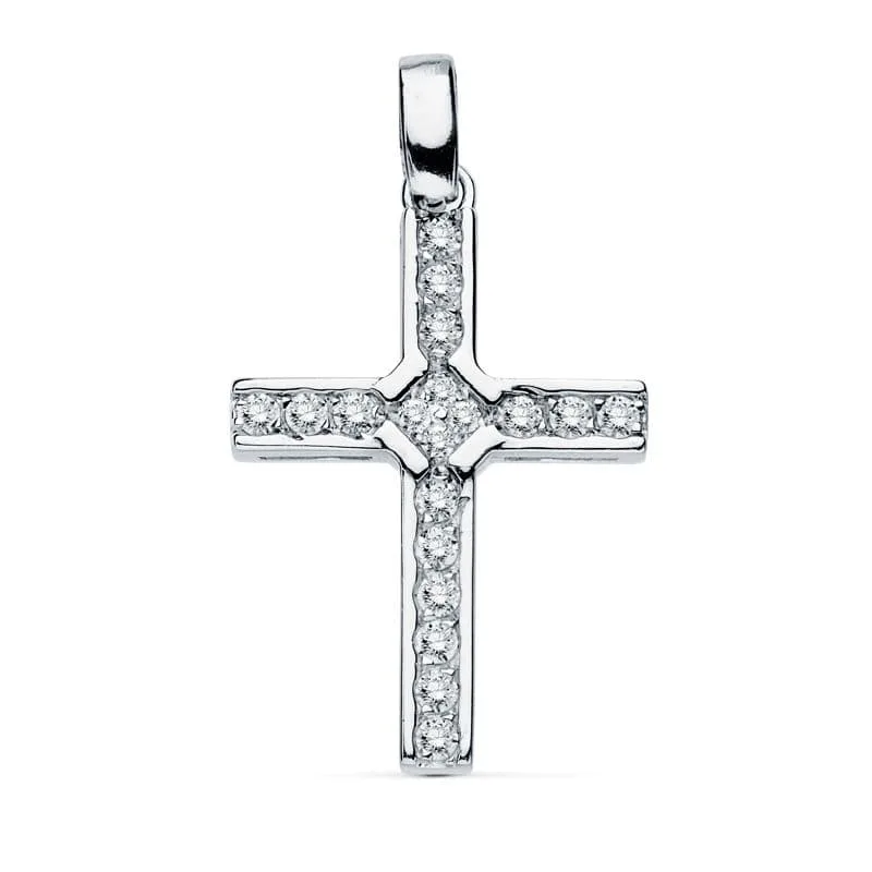 18K CRUZ ORO BLANCO CIRCONITA 20X14 MM