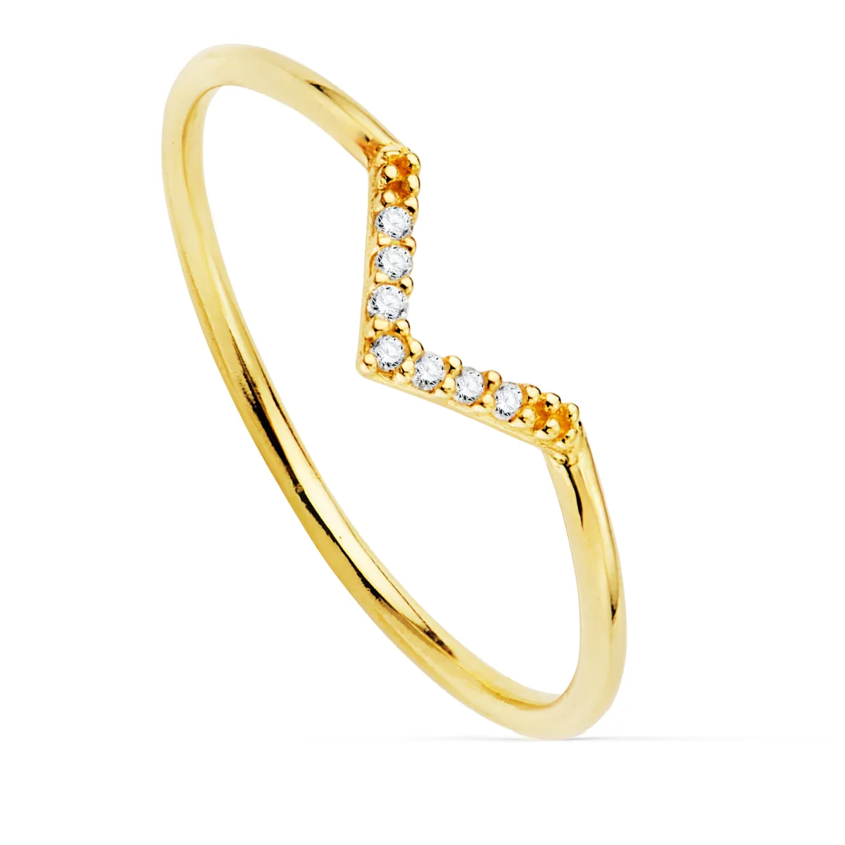 18K SORTIJA ORO AMARILLO 7 DIAMANTES 0.035 QTS. G-VS2. CUERPO REDONDO 1 MM