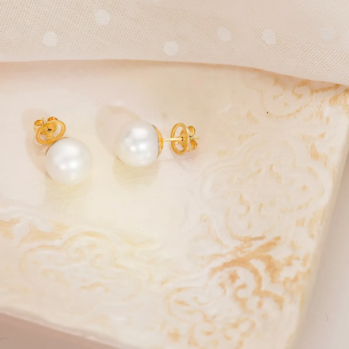 18K PENDIENTES PERLA AUSTRALIANA ORO AMARILLO 11.5-12 MM CIERRE PRESION — vista 2