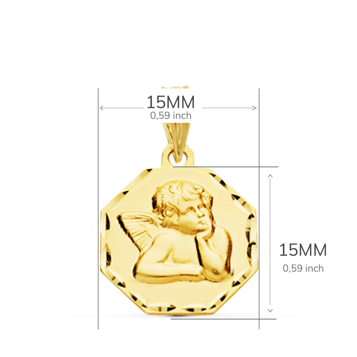 9K MEDALLA ORO AMARILLO ANGELITO BURLON OCTOGONAL 15X15 MM — vista 2