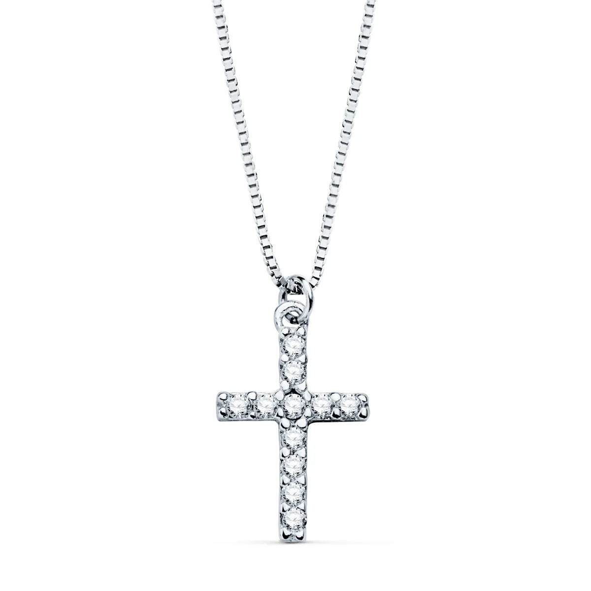 18K COLLAR ORO BLANCO CRUZ 11X8 MM 11 DIAMANTES LABORATORIO 0,09 QT. CADENA VENECIANA 45CM G-VS2