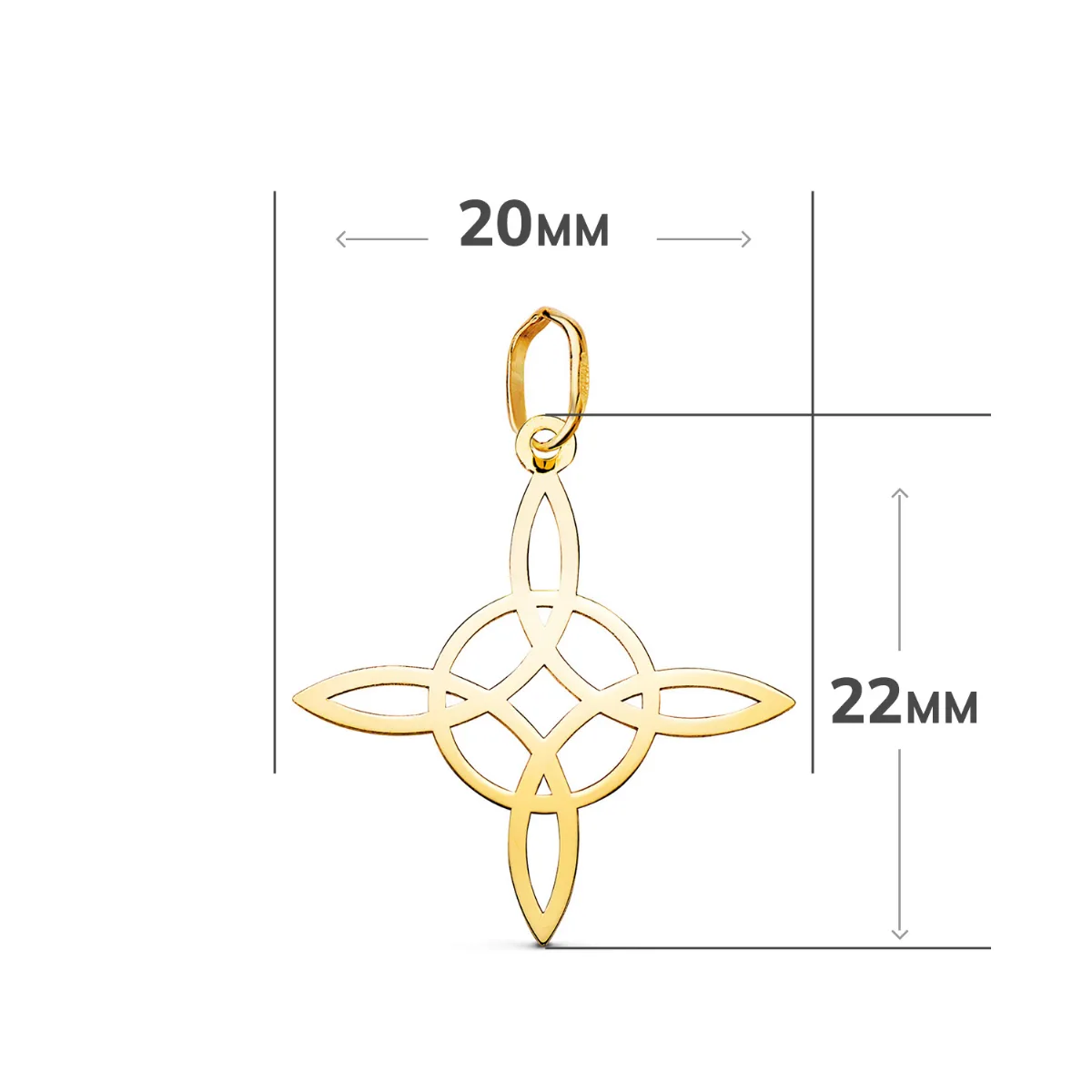 18K COLGANTE ORO AMARILLO AMULETO NUDO DE BRUJA EN BRILLO: MEDIDA: 22 X 20 MM — vista 2