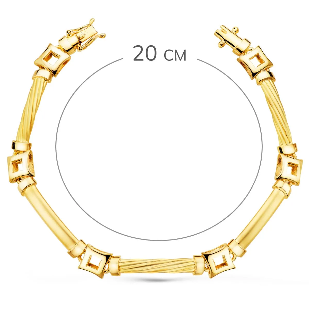 18K PULSERA ORO AMARILLO ESLABONES Y CUADRADOS ANCHO 8 MM LARGO 20CM — vista 2