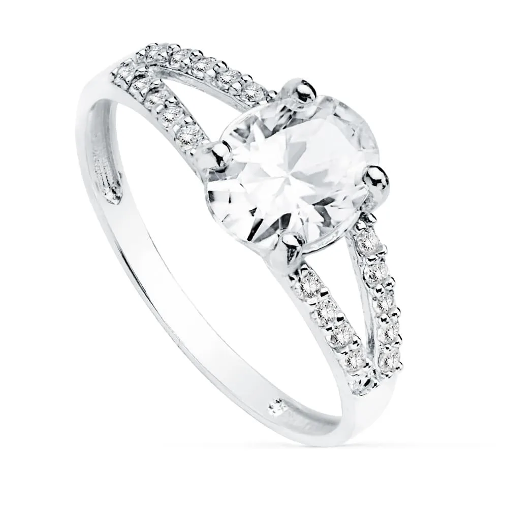 18K SOLITARIO ORO BLANCO CIRCONITA PIEDRA OVAL 8X6 MM