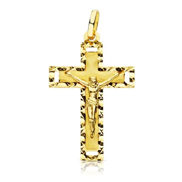 18K CRUZ ORO AMARILLO CON CRISTO TALLADA 27X17 MM
