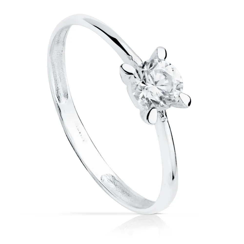 18K SOLITARIO ORO BLANCO CON 4 GARRAS Y CIRCONITA DE 4.5 MM