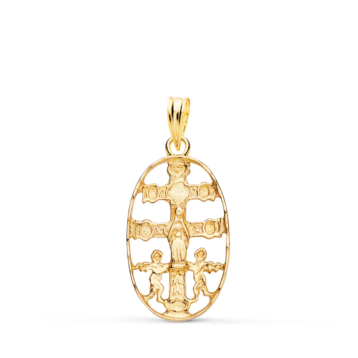 18K CRUZ DE CARAVACA ORO AMARILLO CERCO OVAL TALLADO 25 X 13 MM — vista 2