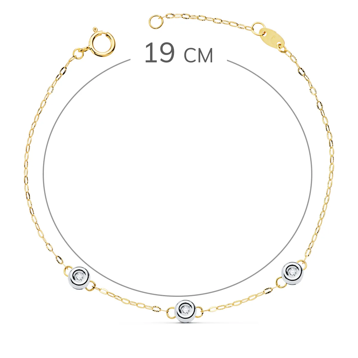 18K PULSERA BICOLOR CADENA FORZADA 3 DIAMANTES LABORATORIO 0,045 QTS.  G-VS2. LARGO: 19 CM — vista 2