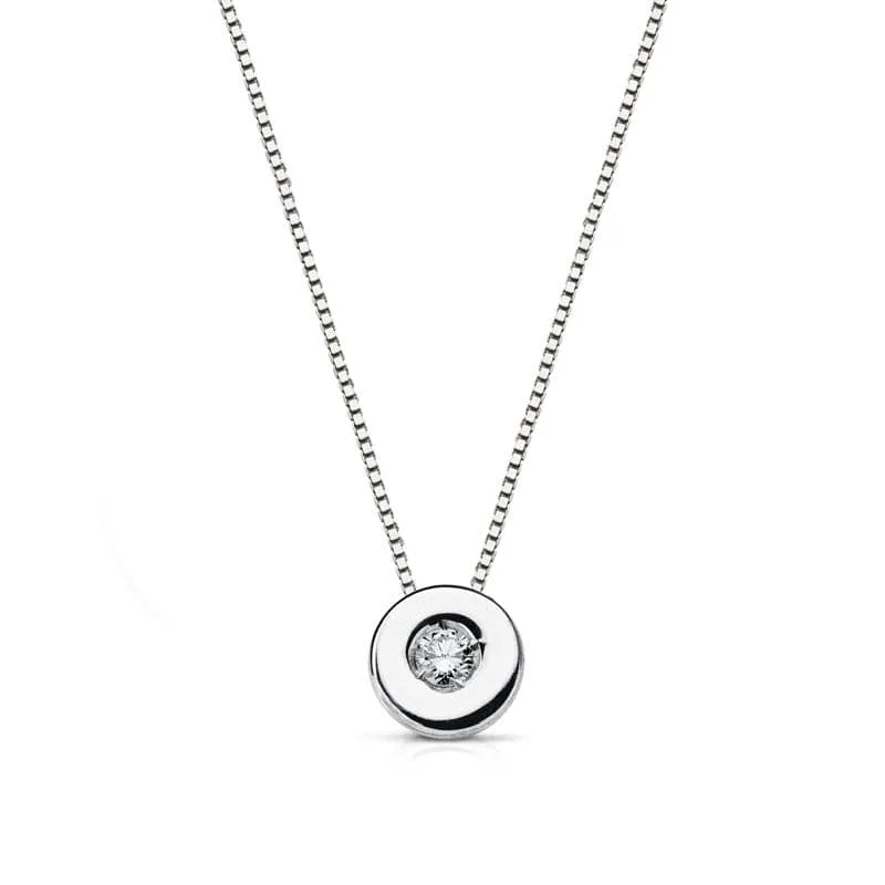 18K GARGANTILLA ORO BLANCO CHATON 6 MM DIAMANTE NATURAL 0,050 QTS. H-SI CADENA 42CM
