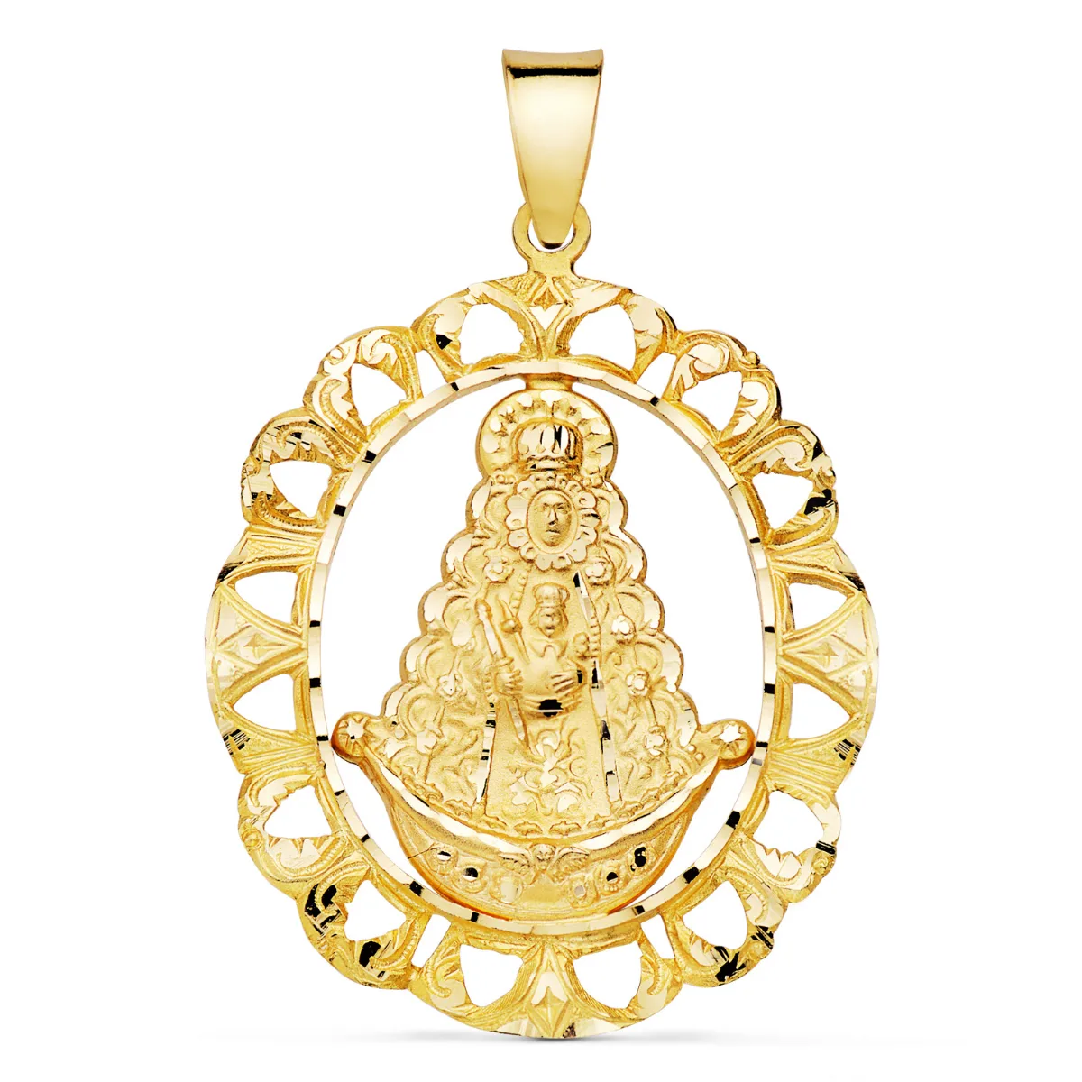 18K MEDALLA ORO AMARILLO VIRGEN ROCIO CERCO 39 X 37 MM