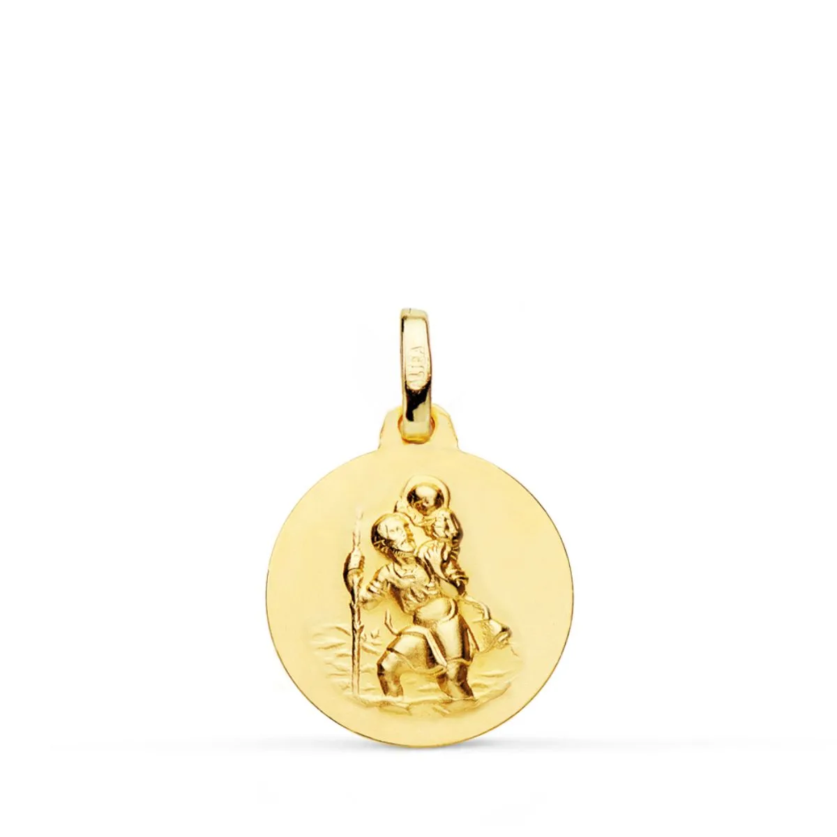 18K MEDALLA ORO AMARILLO SAN CRISTOBAL LISA MATIZADA 16 MM