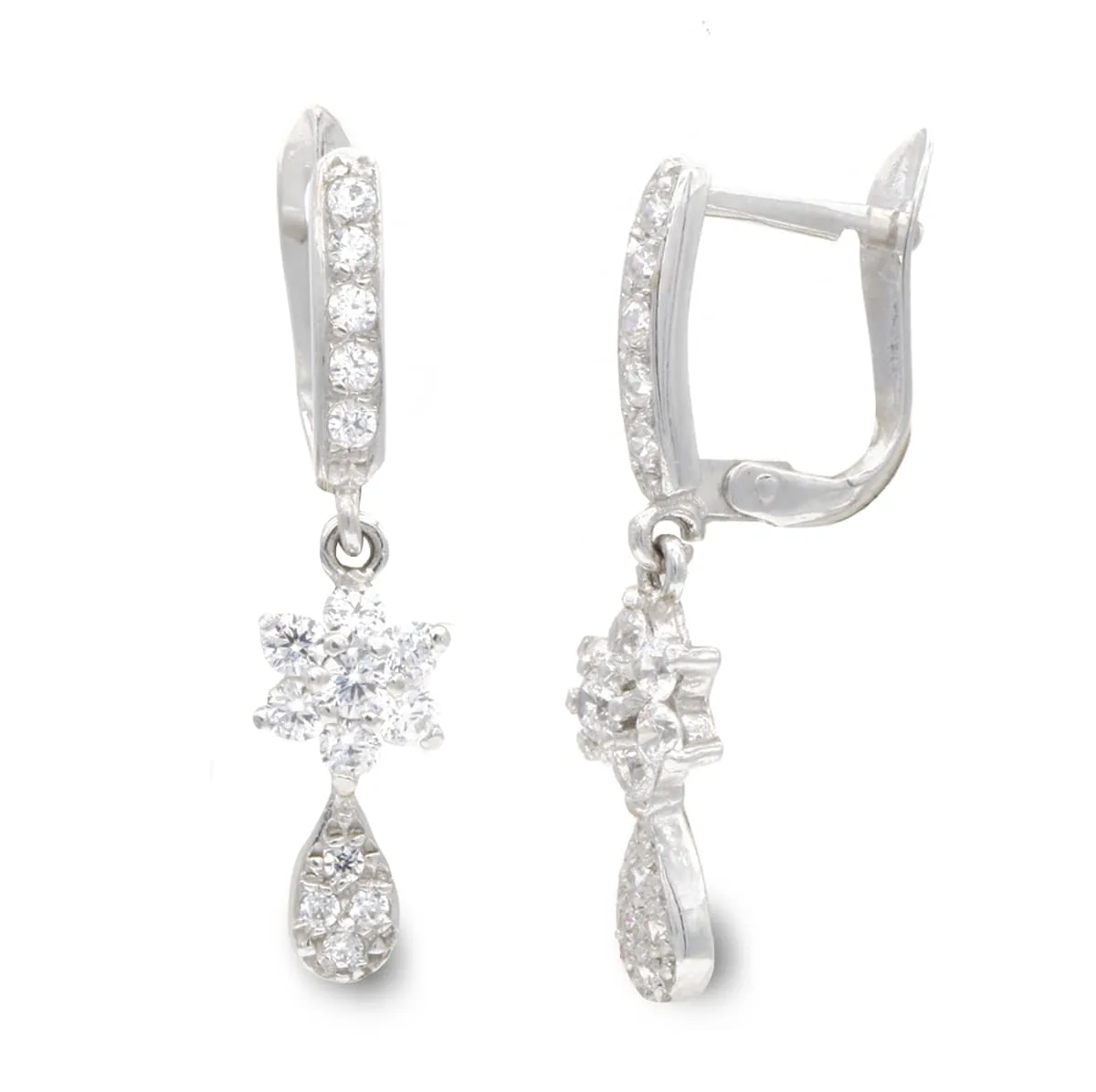 18K PENDIENTES ORO BLANCO LARGOS Y CIRCONITA 25X5 MM CIERRE CATALAN
