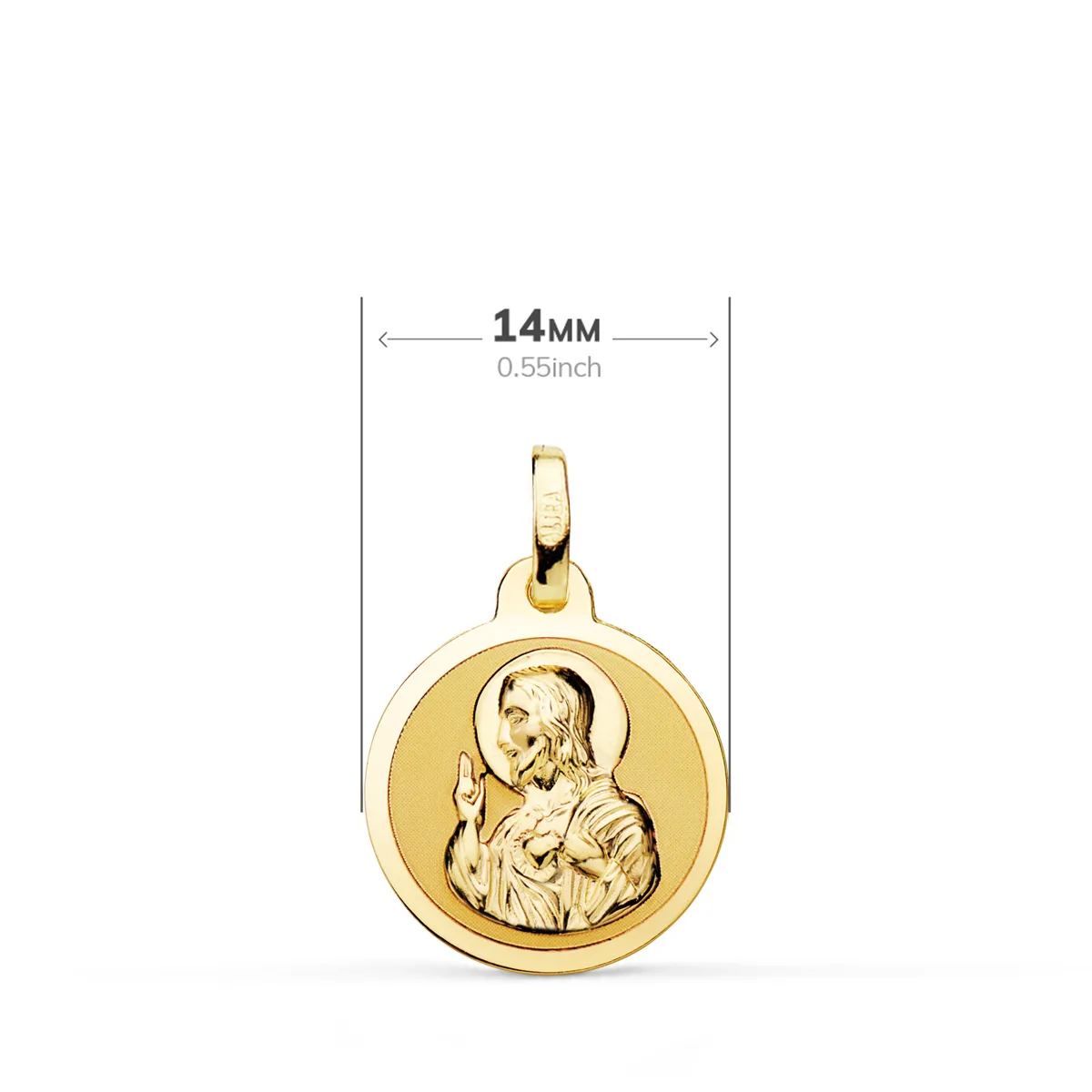 18K ESCAPULARIO ORO AMARILLO ORO AMARILLO BRILLO VIRGEN DEL CARMEN Y CORAZON DE JESUS 14 MM — vista 2