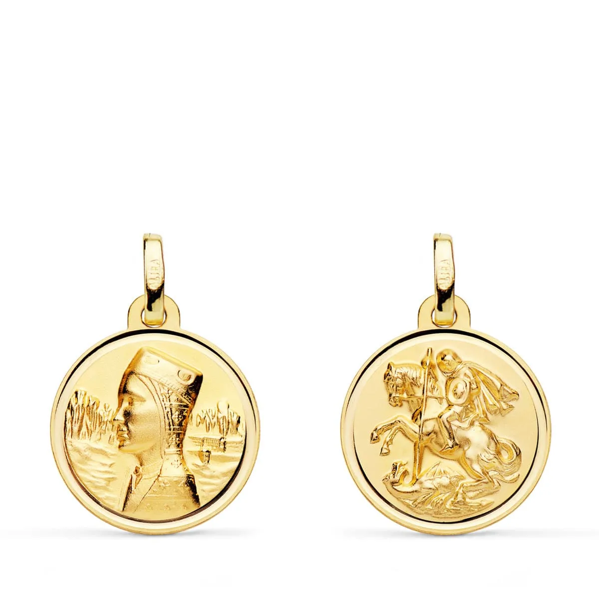 18K ESCAPULARIO ORO AMARILLO VIRGEN MONTSERRAT Y SAN JORGE BISEL 16 MM